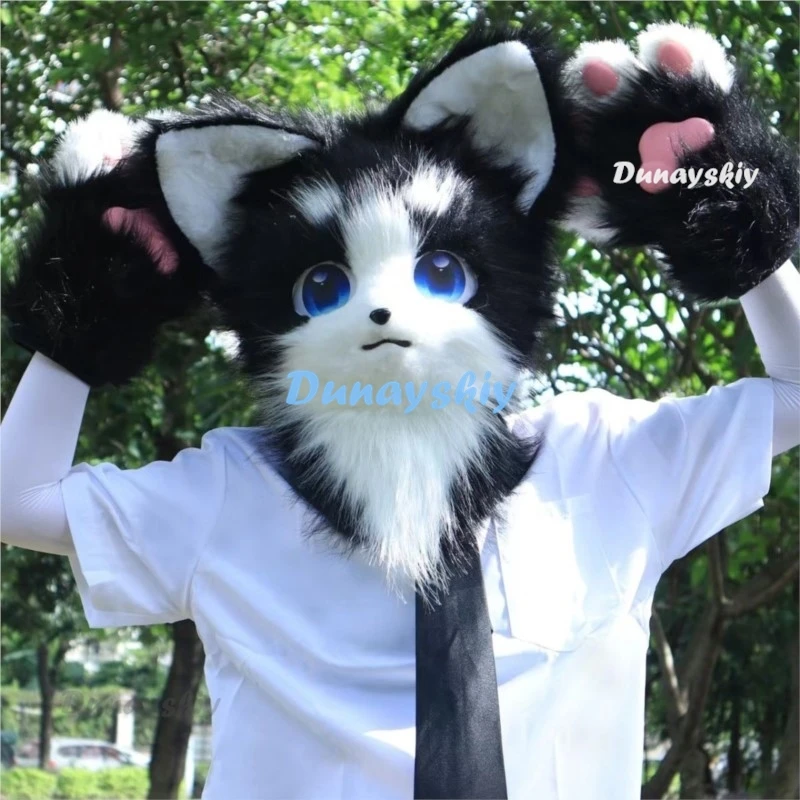 Косплей Костюм Аниме Кошка Меховой Голова Пушистая Маска Кимоно Пасхальный