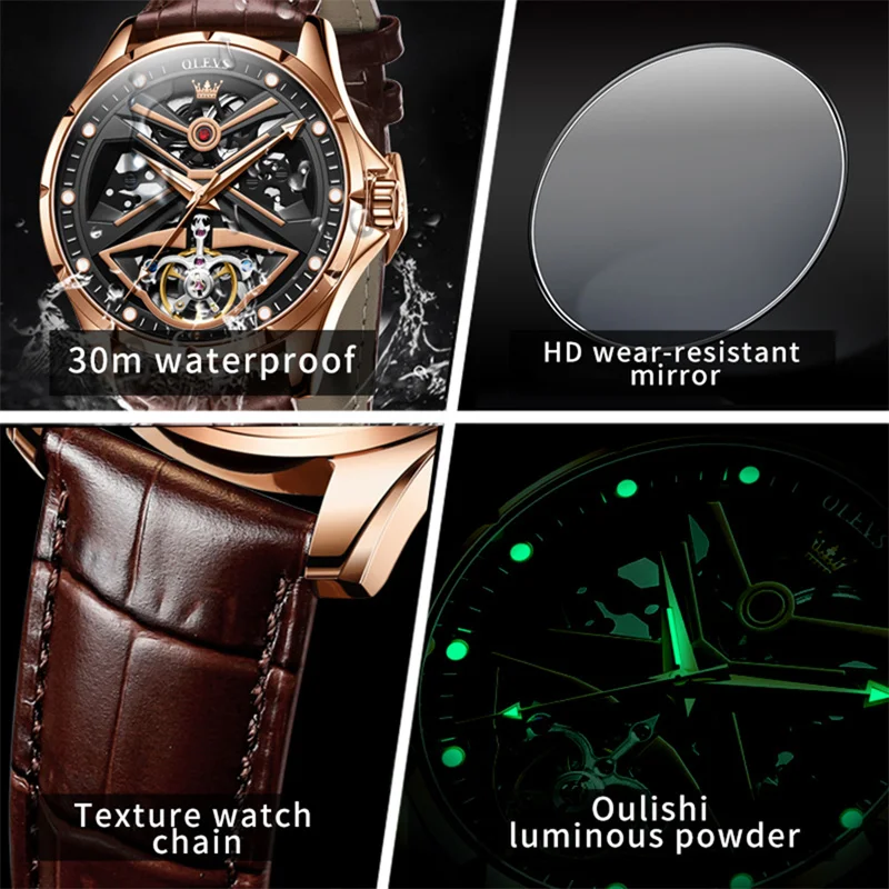 2023 New OLEVS Brand Tourbillon Luminous Waterproof Watch Men's Automatic Mechanical Watch Hollow Watch For Men Montre Homme enlarge