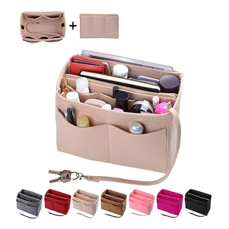 

Luxury Lightweight Make Up Organizer Felt Insert Travel Inner Purse Portable Cosmetic Bags Fit Various Brand Bags 2022