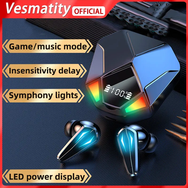 

Оригинальные TWS-наушники Vesmatity с поддержкой Bluetooth, игровые наушники, водонепроницаемые наушники со светодиодным дисплеем и шумоподавлением,...