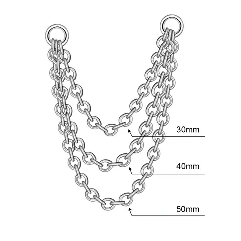 Титановая трехслойная цепочка для носа PiercingOnline 25-50 мм