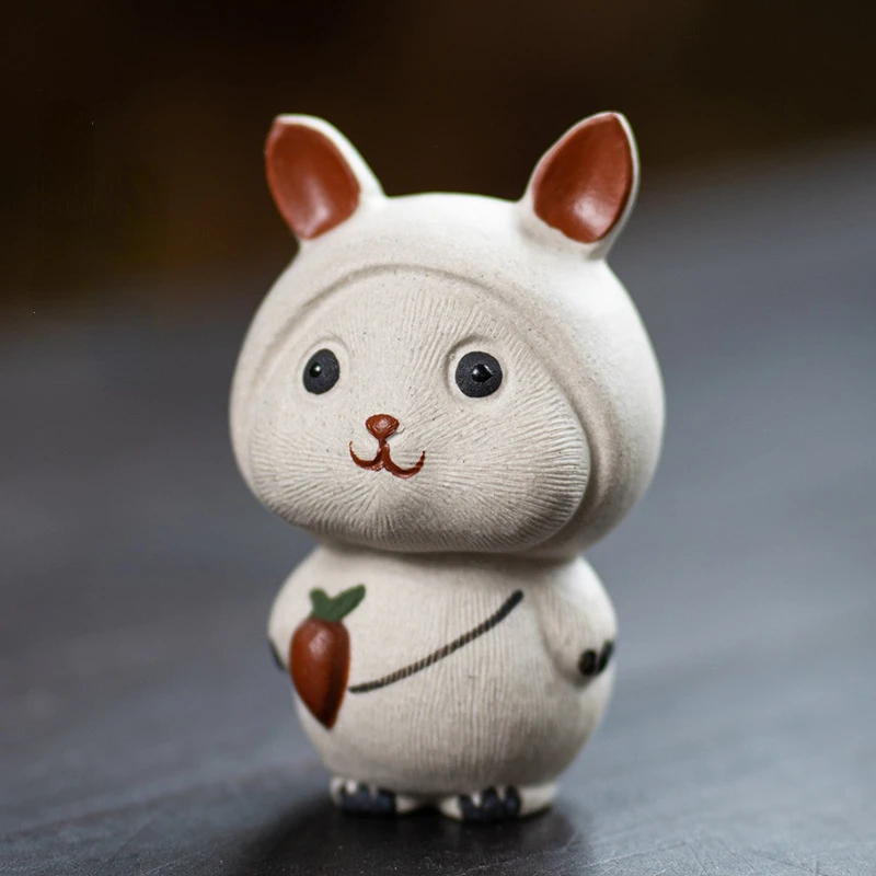 

Cute Purple Clay tea pet zodiac rabbit Teaware creative hand-made small ornaments accessories tea play painted white cute rabbit