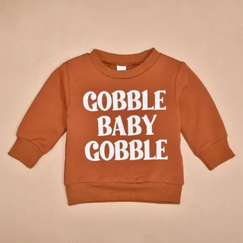 Toddler Kids Baby Thanksgiving Outfit Boy Girl Gobble Letter Print Pullover Sweatshirt Tops Fall Clothes Hoodies Boys 1