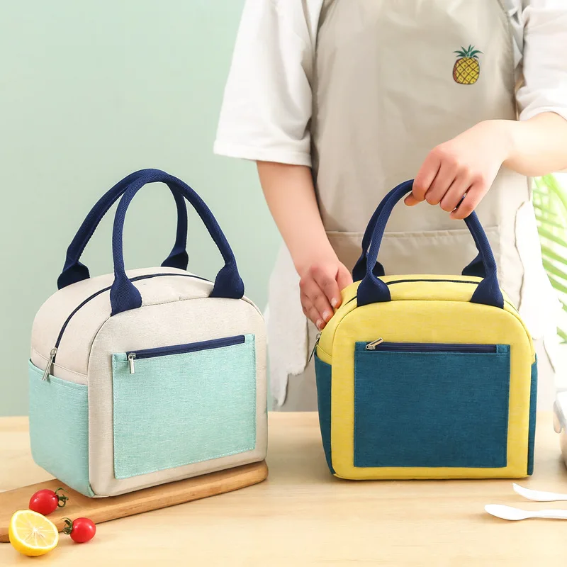 

New Color-blocking Insulation Lunch Bag Portable Oxford Cloth Lunch Bag Aluminum Foil Thickened Waterproof Lunch Box Lunch Bag