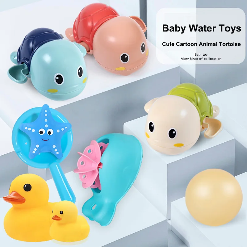 Cute Cartoon Animal Dinosaur Duck Penguin Baby Water Toy Infant Swim Turtle Wound-up Chain Clockwork Kids Beach Bath Toys Gifts