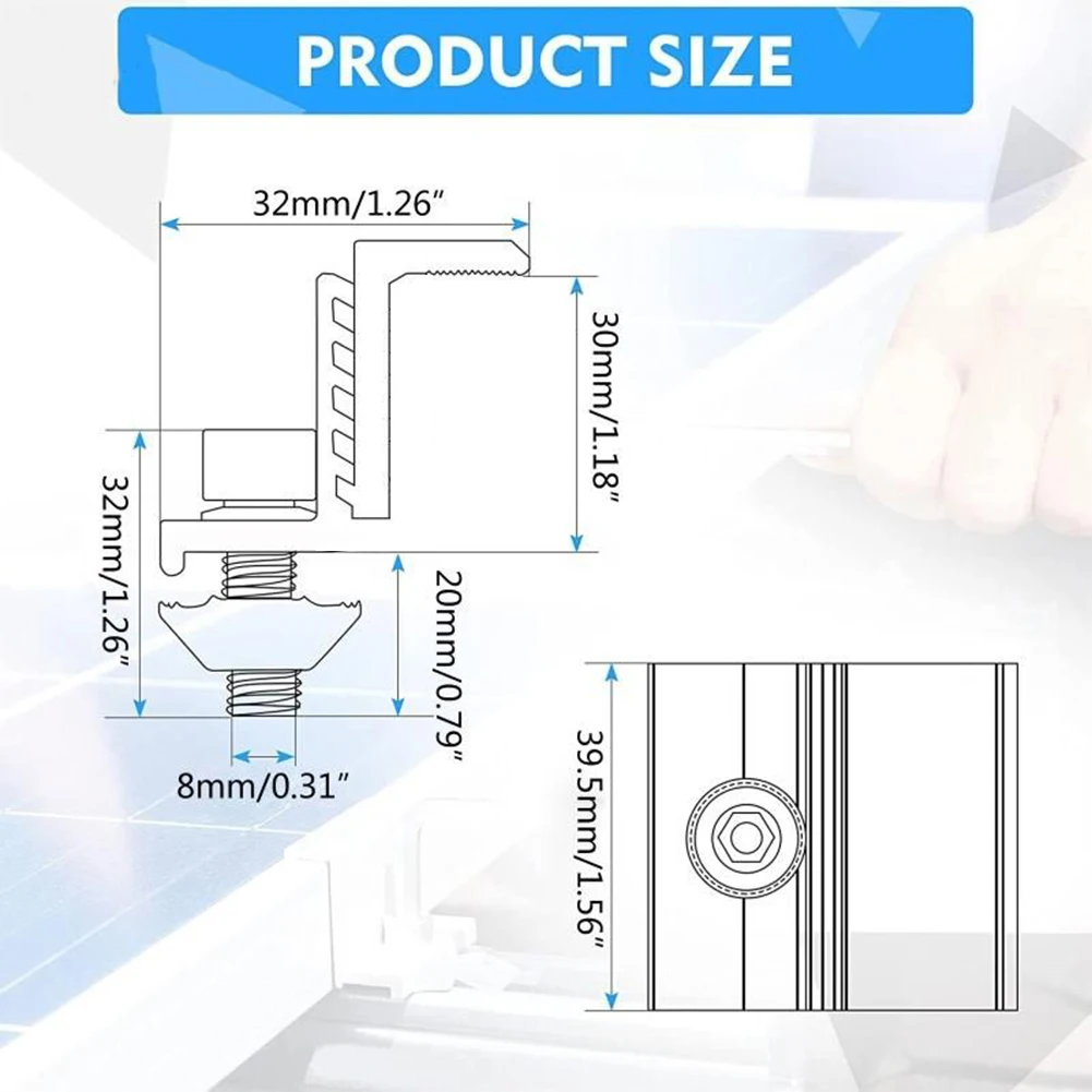 

Solar Panel Module Bracket Strong Toughness Clip Solar Panel 4pcs Aluminum Alloy Side Pressure Easy Installation