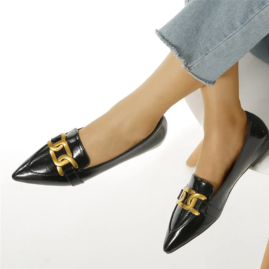 

2023 Spring Lady Casual Slip-on Office Shoe Black Green Silk Pointed Flats Fashion Crystal Square Buckle Mary Jane Women's Shoes