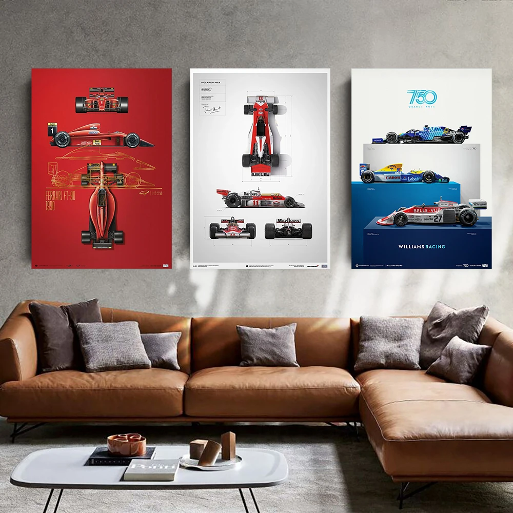 

Wall Art Canvas Painting Formula 1 Decades-1950-2000s Race Car Racer Sports Car 80s Poster Print Living Room Home Decoratio