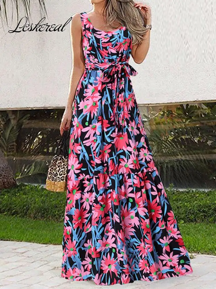 

Fashion O-neck Sleeveless Boho Maxi Tank Dress Women 2022 Summer Casual Elegant Party Print Long Dresses For Women Robe Femme