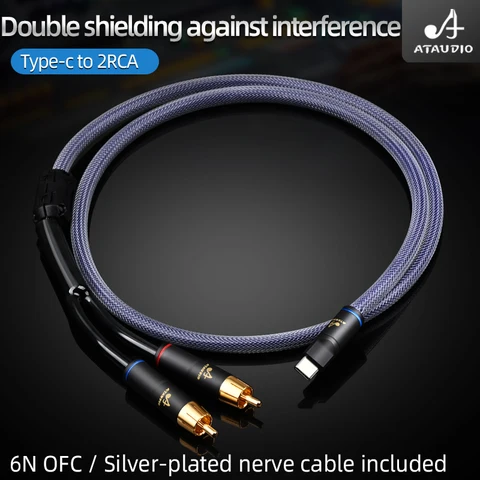 ATAUDIO HiFi USB Type-C к 2RCA Шнур для динамика телефона Hi-end 6N OFC Type-C к 2RCA штекерному разъему Y Разветвитель Профессиональный аудиокабель