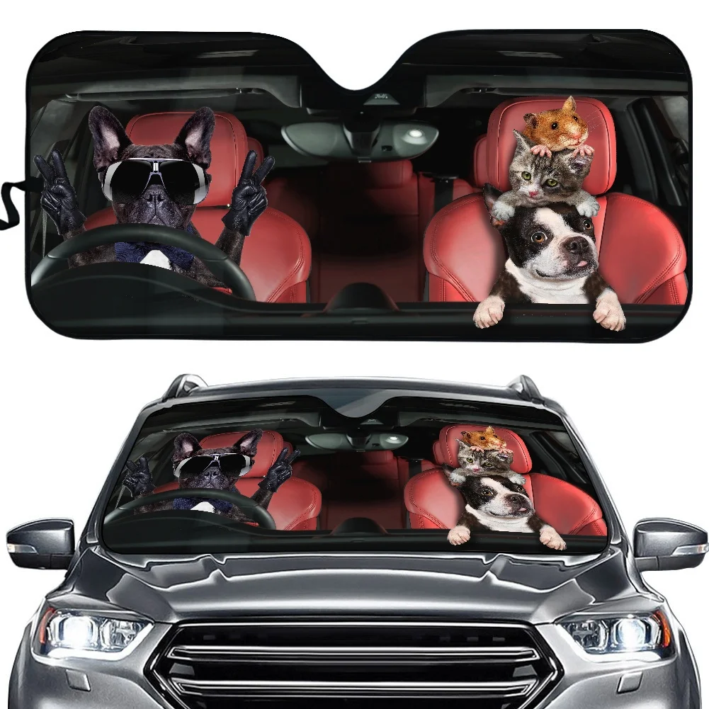 

Funny Animal Driver Design Cute Pug Dog Print Car Front Window Windshield Sun Shade Durable Universal Sunshade Auto Accessories