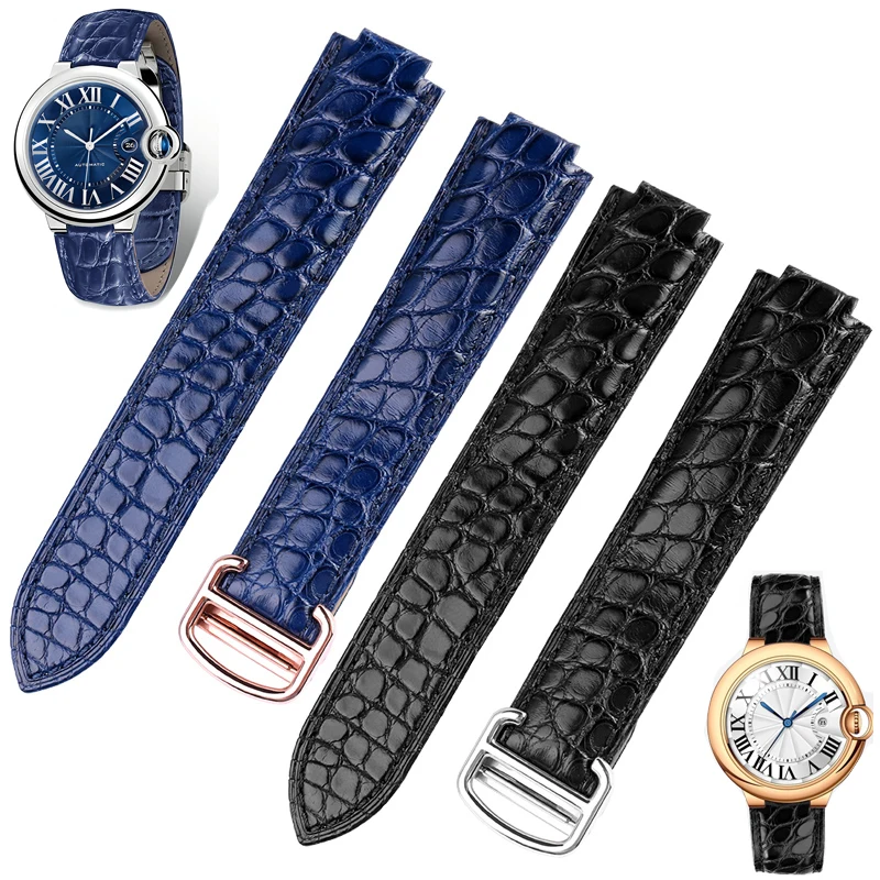 

16 18 20 22m For Cartier blue balloon leather watchband Blue crocodile skin convex men women Folding buckle watch strap bracelet