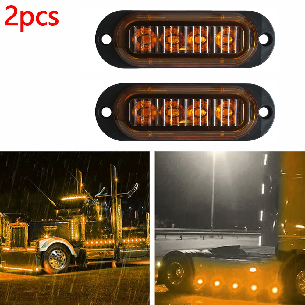 

2X Yellow LED Side Marker Clearance Light Lamp Indicator Truck Trailer DC 24V 12V ABS+PC 86mm 3.38in Durable Universal New