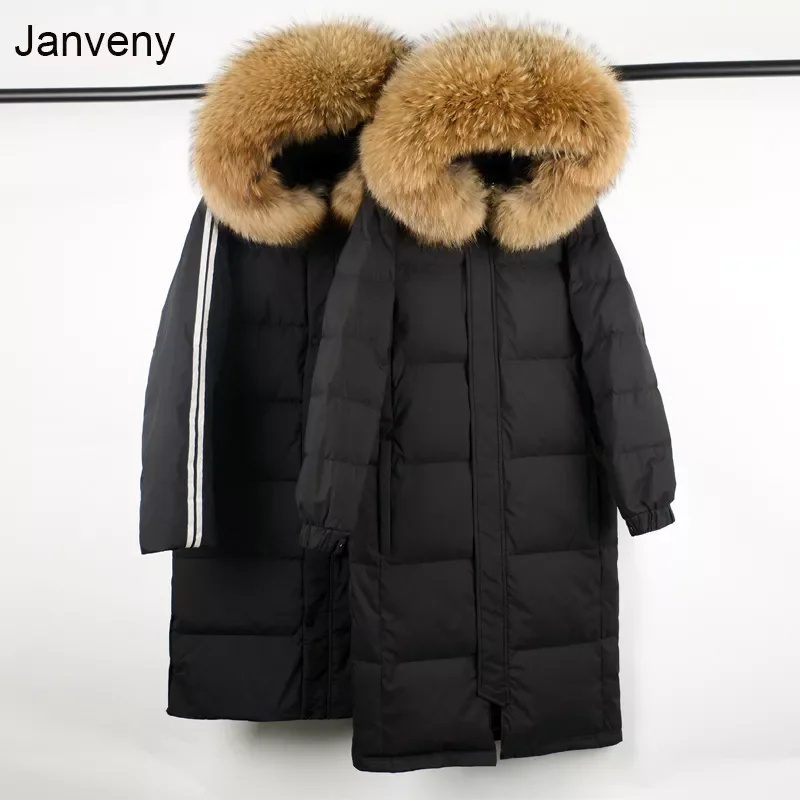 

2023New Large Real Raccoon Fur Collar 2021 Women Winter 90% Duck Down Jacket Female Loose Thick Long Feather Coat Plus Size