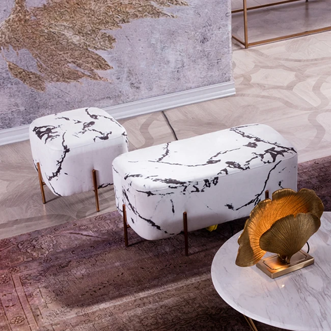 

High Quality Square Ottoman Pouf for Indian Foot Stool Used Fabric Modern design velvet ottoman with stitching leisure pouf