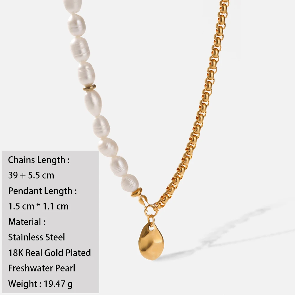 2022 New Stainless Steel Natural Freshwater Pearl Drop Shape Ladies Pendant Necklace Niche Design 18k Real Gold Plated Jewelry images - 6