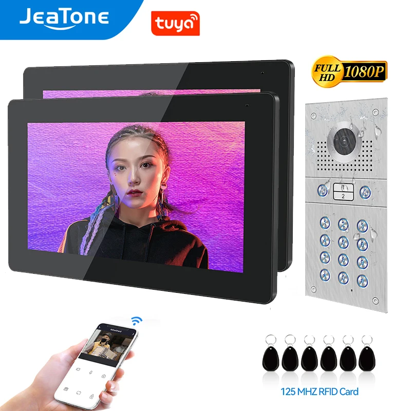 JeaTone Video Intercom Tuya Video Door Phone Smart 10 Inches Touch Screen Monitor with 1080P Outdoor Doorbell RFID Code Keypad