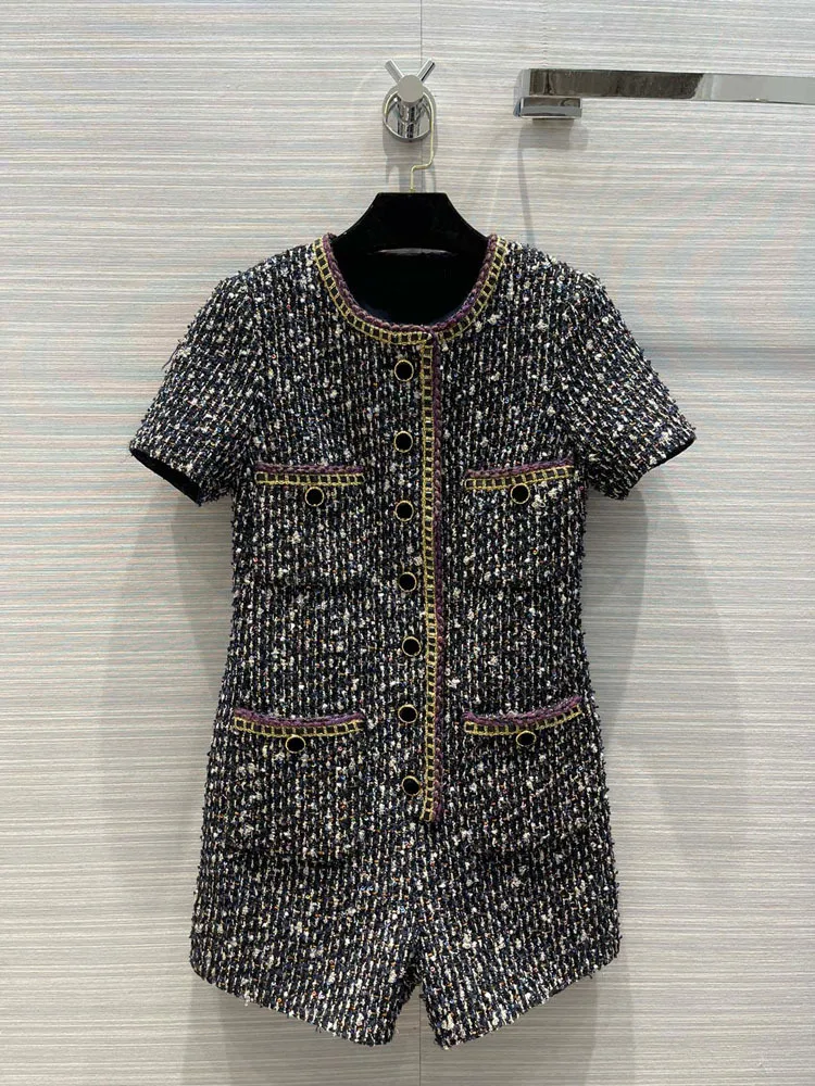 

2021 early autumn women's new temperament wind sequins color woven short-sleeved one-piece shorts
