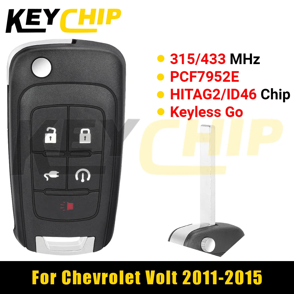 

KeyChip 4 + 1 кнопка Smart Flip дистанционный автомобильный ключ без ключа PCF7952E HITAG2 ID46 чип 315/433 МГц для Chevrolte Volt 2011-2015