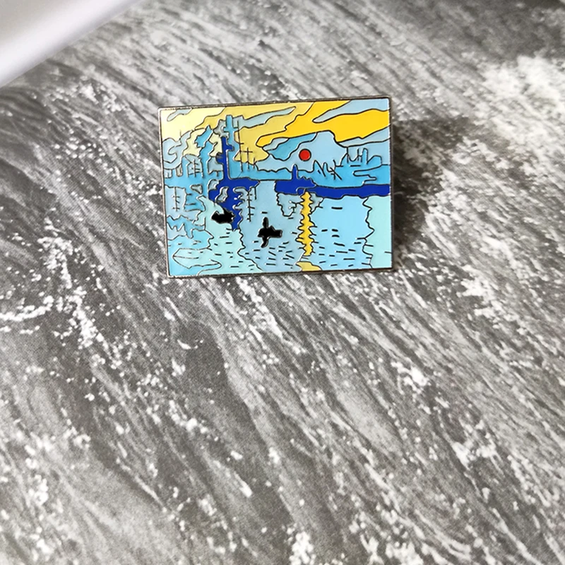Monet Sunrise. Металлическая брошь Impression Metal с импрессионистской живописью живопись