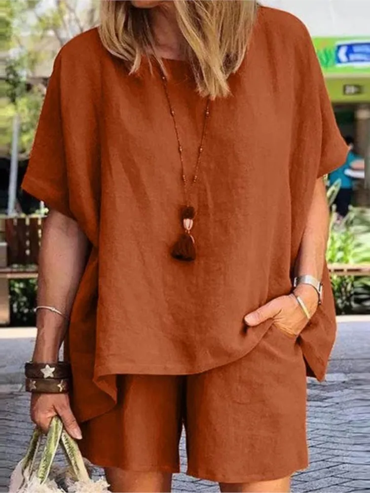 Женский Повседневный костюм из 2 предметов свободная рубашка с коротким рукавом