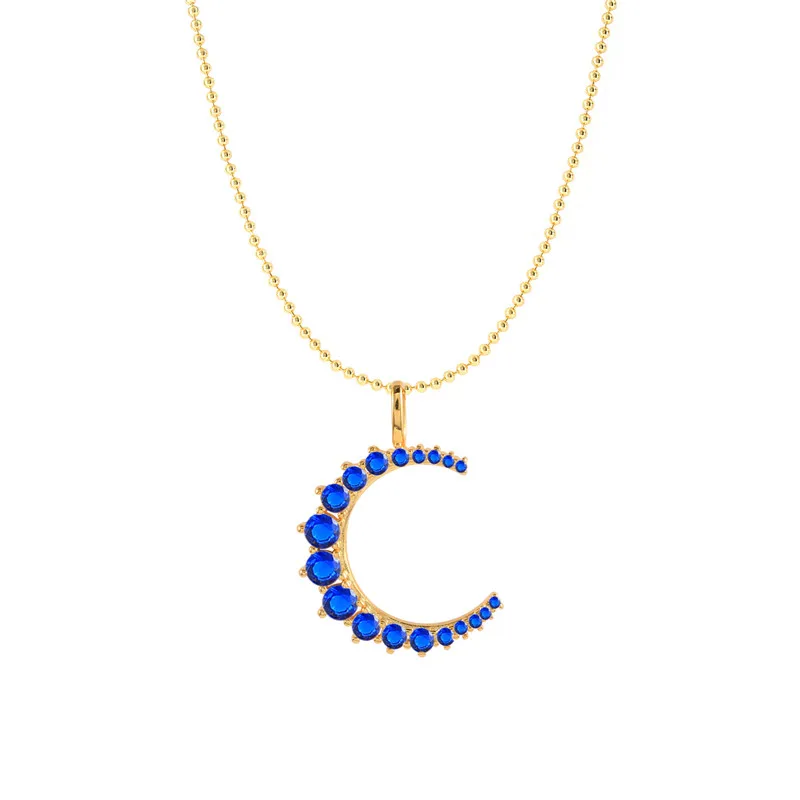 

CANNER Blue Zircon Moon Necklace For Women 925 Sterling Silver Jewelry Charming Pendant Chain 18K Choker Bijoux Collar Joyero