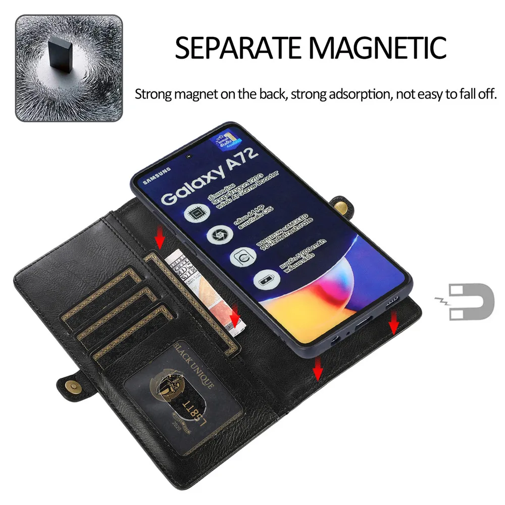 Автомобильный Магнитный съемный кожаный чехол-книжка для Samsung Galaxy A32 A52 A73 A13 A33 A53 A71