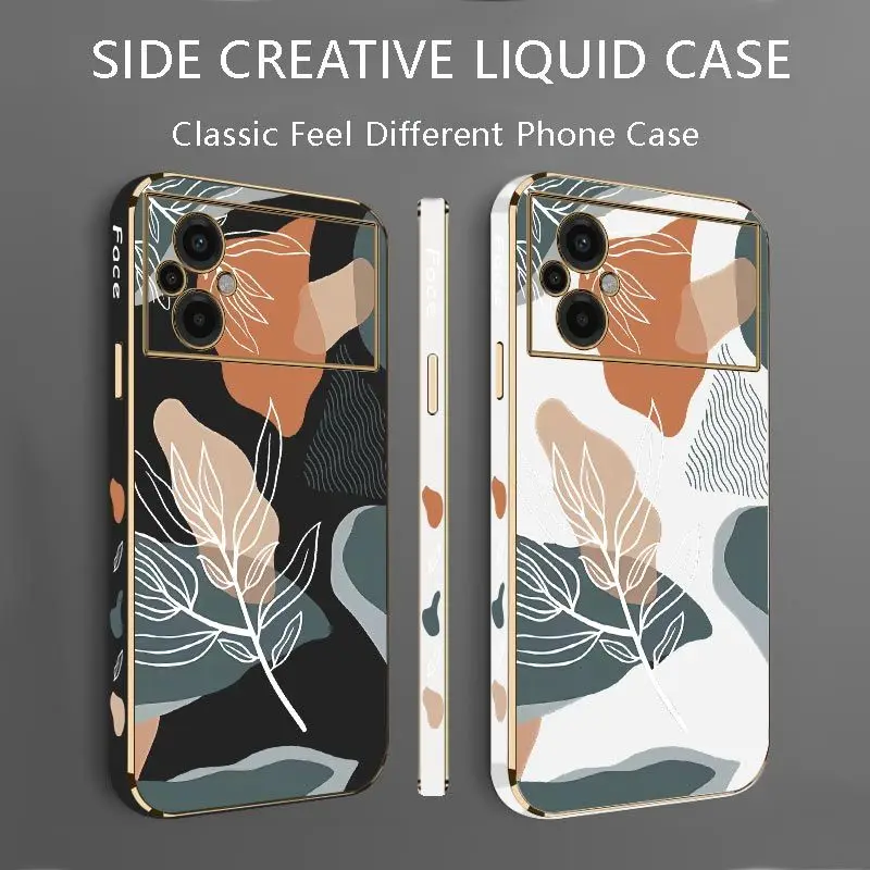 Wavy Leaves Luxury Plating Phone Case For Xiaomi Poco M5 M4 Pro F4  X4 GT F4 GT X4F3 X3 M3 X3 NFC X2 X3 Pro C40 Cover