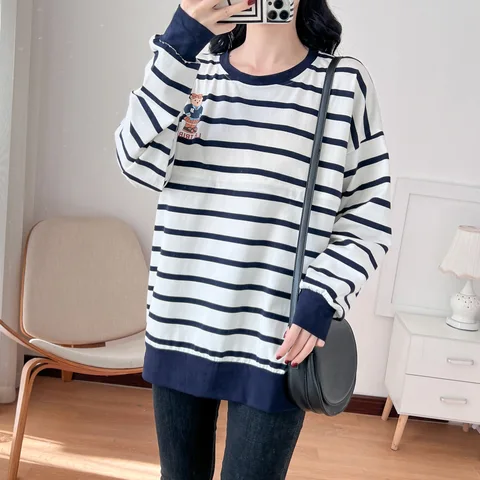 Полосатая одежда для беременных, толстовка для кормления, весенне-осенний удобный топ для кормления грудью для беременных женщин