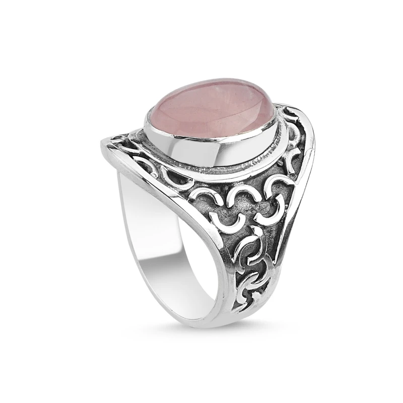 

Silver 925 Sterling Pink Quartz Stone Handwork Ring