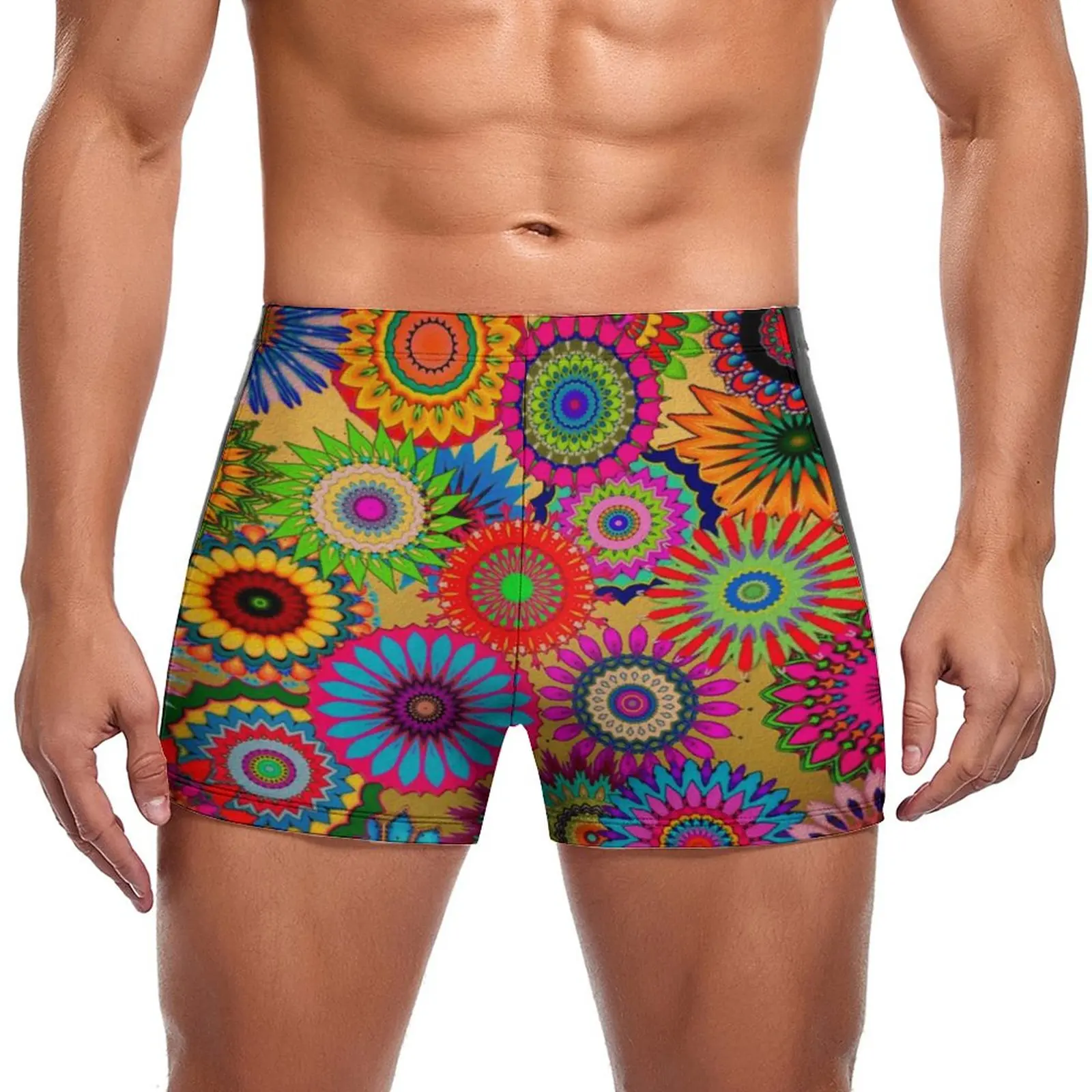 

Красочные богемные плавки с мандалой яркий ретро цветочный принт тренировочные модные шорты для плавания прочный мужской купальник большого размера