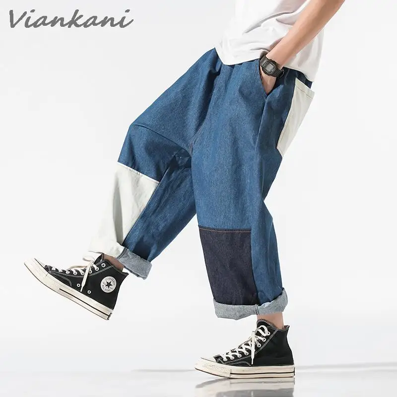 Vintage Streetwear Mens Jeans Pants Ankle-Length Japanese Casual Jeans Men 2022 New Fashion Jogging Pants Male Large Size