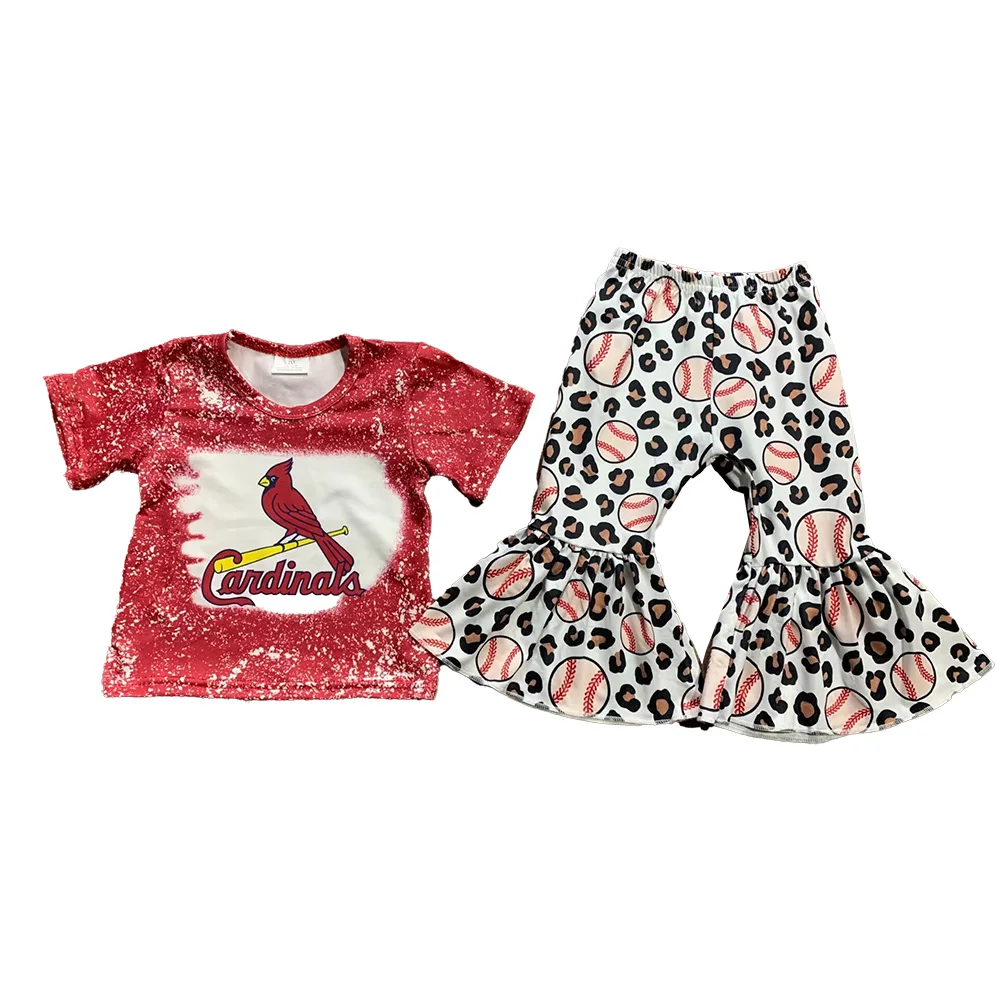 

Бутиковая бейсбольная команда для девочек, комплект с коротким рукавом, детская одежда, штаны с колокольчиком, наряды, оптовая продажа