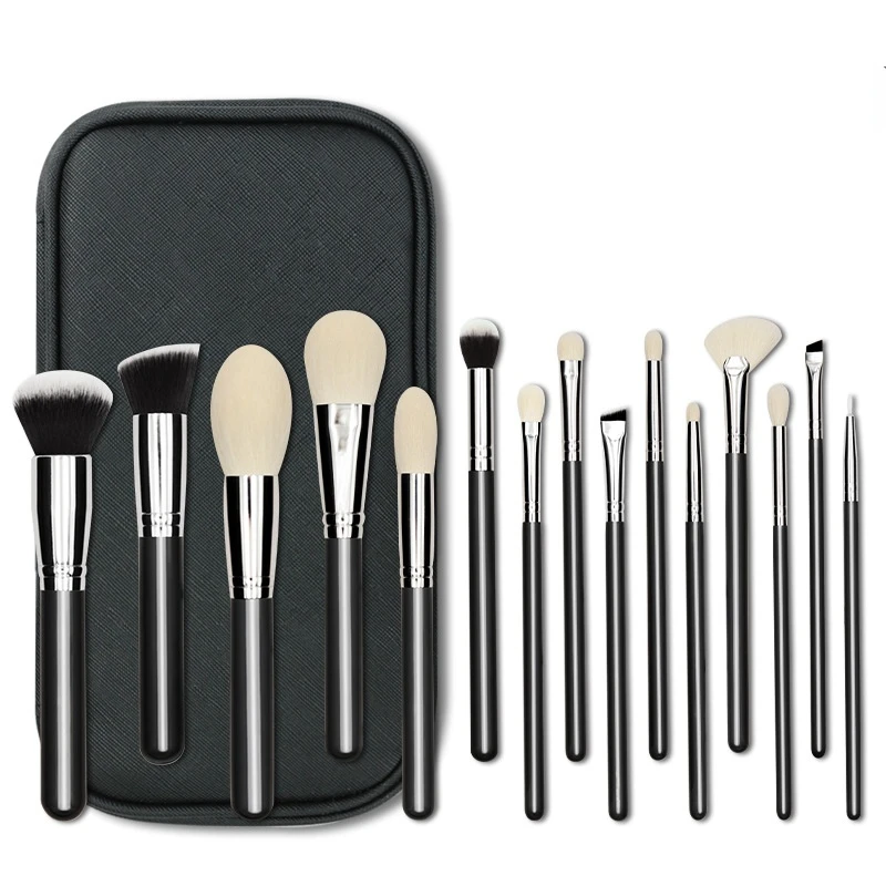 

15pcs Premium Goat Hair Makeup Brush Set Big Powder Foundation Blush Eyeshadow Contour Liner Make Up Brushes Tools