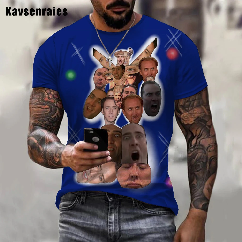 

2022 Высококачественная Женская и Мужская модная объемная футболка в стиле Харадзюку с принтом Николаса Кейджа, Повседневные Удобные топы бо...