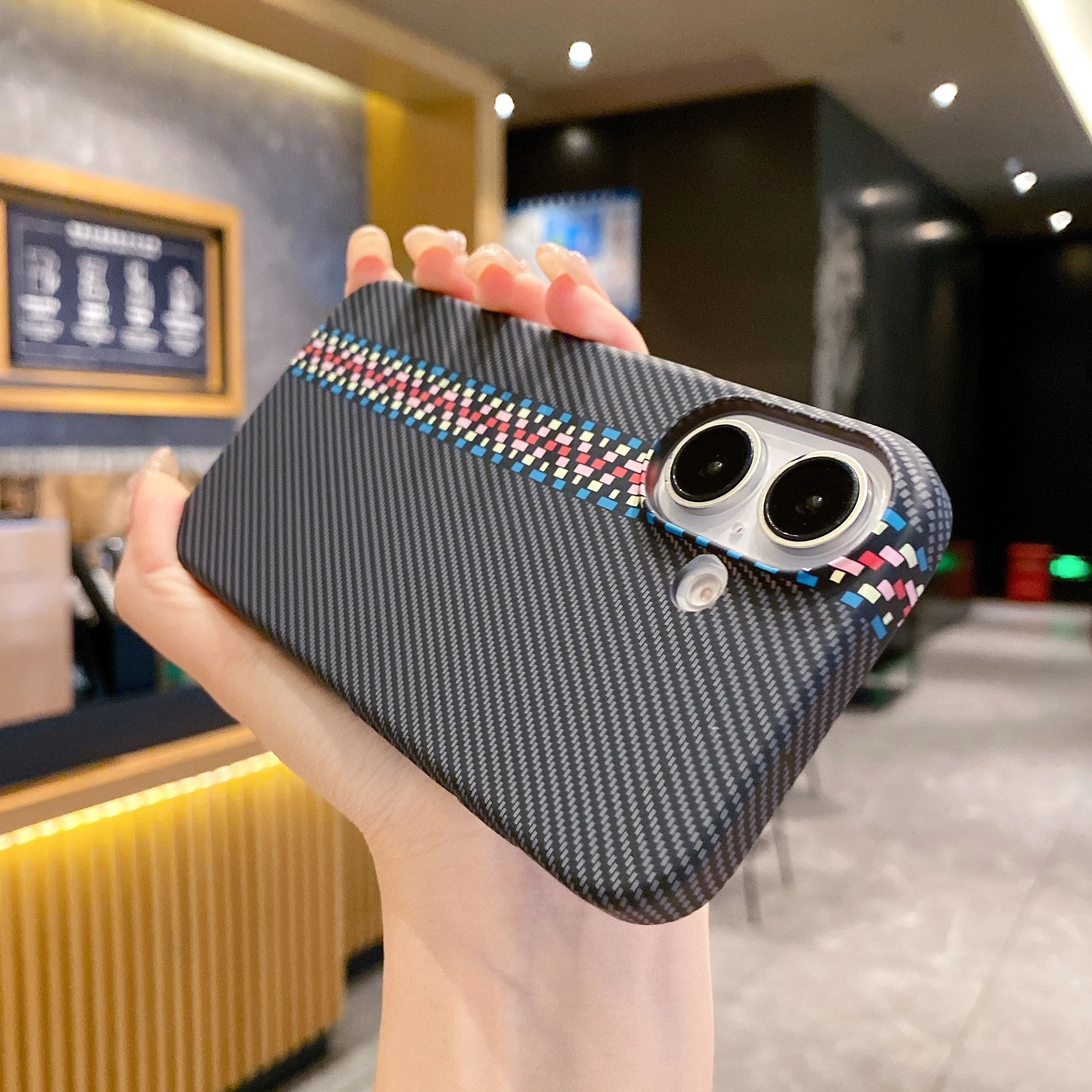 Carbon Texture INS Diagonal Pattern Shockproof Phone Case for iPhone 15 14 11 12 13 Pro Max Plus Back Cover