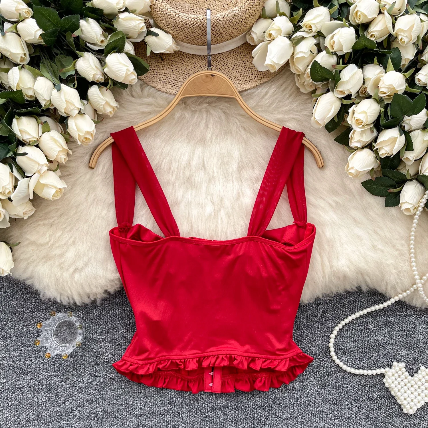 Женский винтажный Топ на пуговицах элегантная майка с бретельками и закрытой