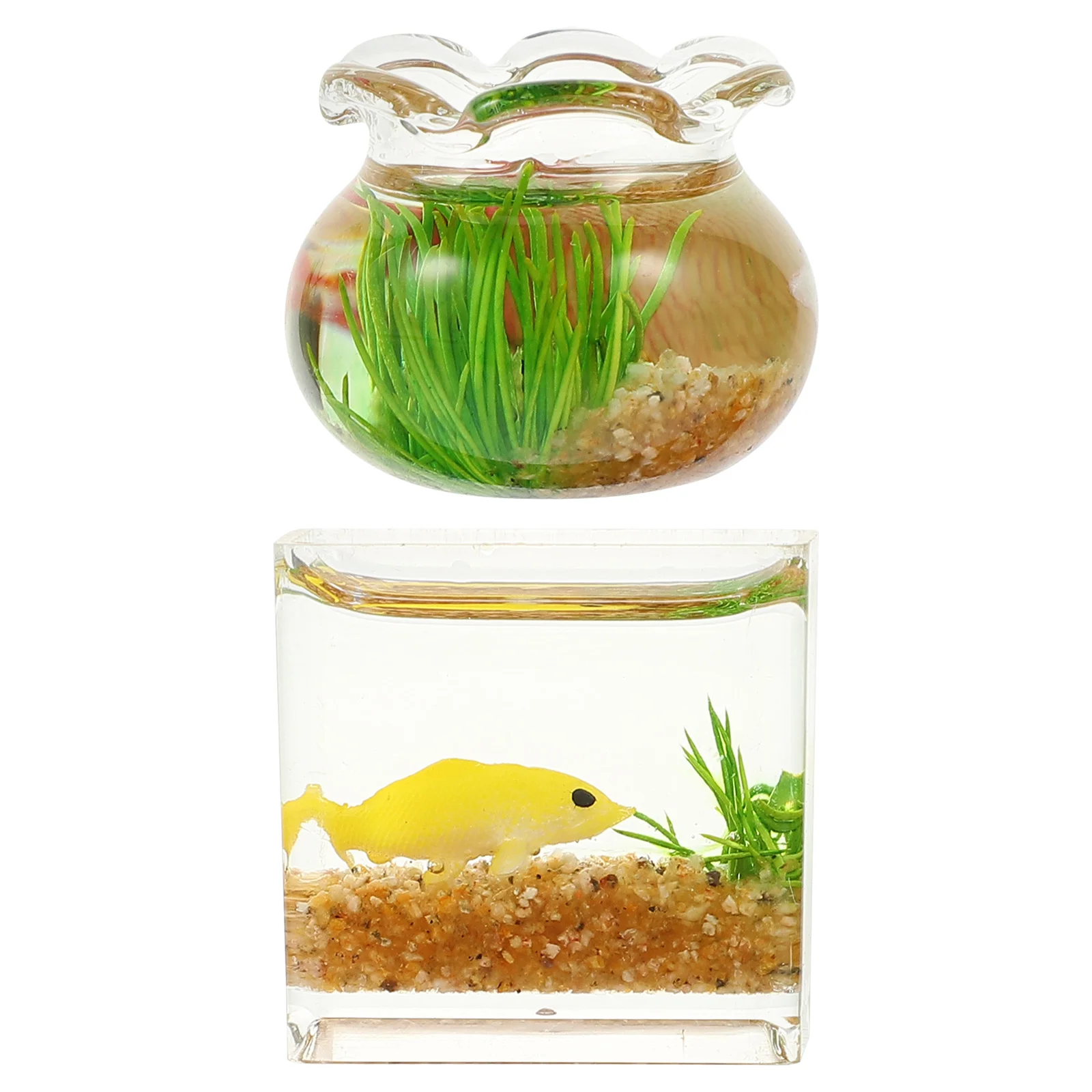 

2 Pcs Simulated Miniature Fish Tank House Decor Craft Decorations Home Decorate Aquarium Glass Crafts