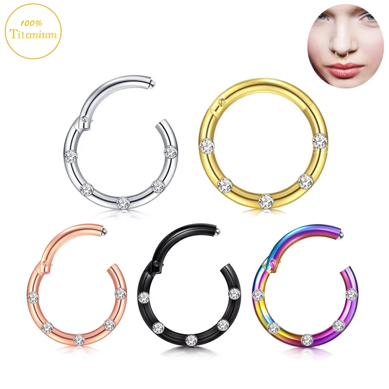 

1Pcs F136 Titanium Zircon Earrings High Segment Clicker Ring Septum Piercing Nose Ring Cartilage Tragus Helix Piercing Jewelry