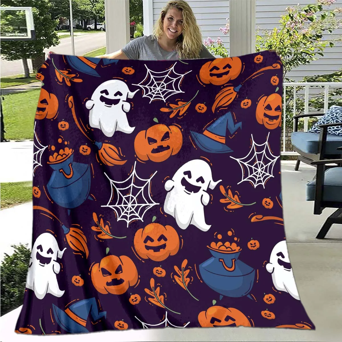 

Halloween Ghosts Pumpkin Print Blanket Sofa Bed Blanket Super Soft Warm Blanket Cover Flannel Throw Blanket