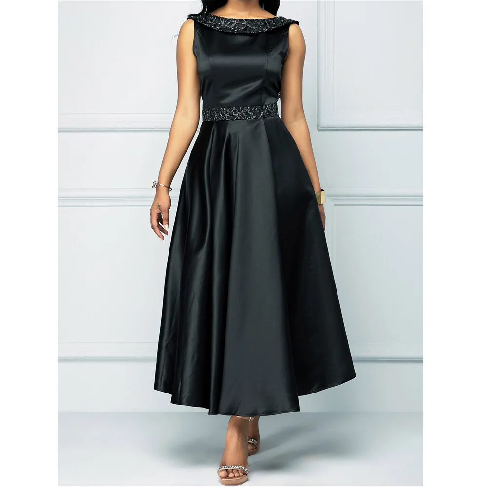

Dress High Waist Elegant Fashion Swing Party Satin Dress Skirt Long Dress Spring Summer 2022 Office Lady Africa Evening Party