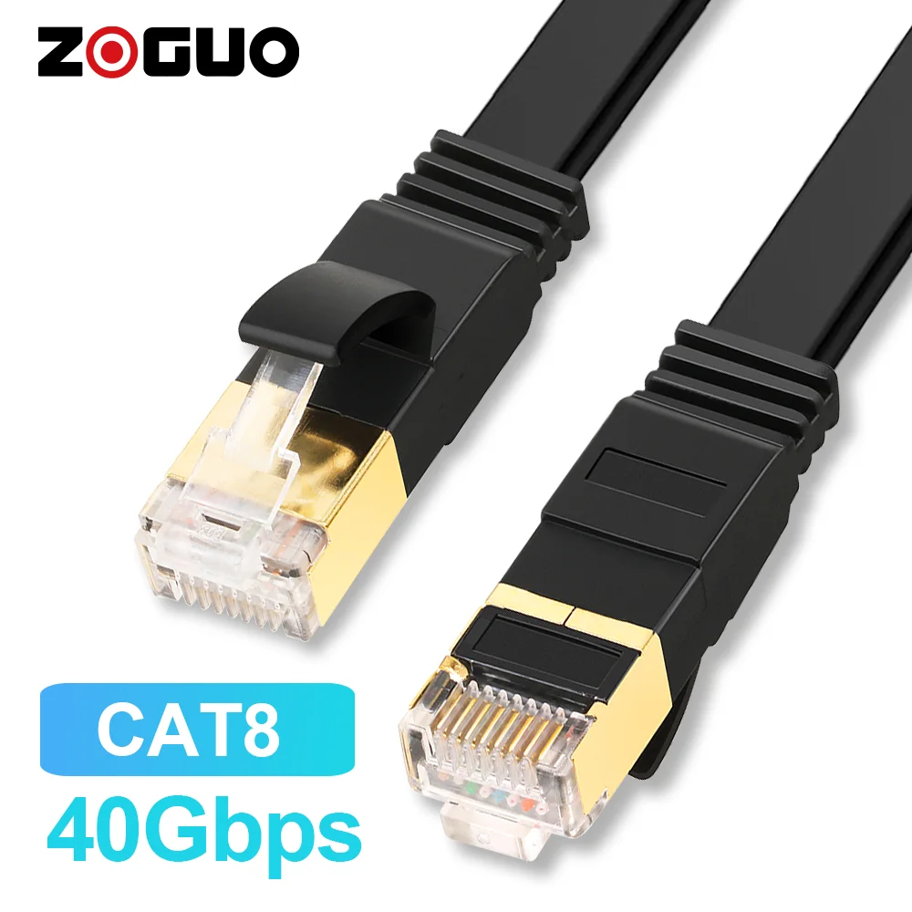 

ZOGUO CAT8 Ethernet Cable Shielded Flat Cable 40Gbps Cat 8 RJ45 Network Lan Patch Cord for WIFI Router Modem Internet IPTV