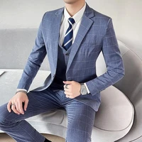 boutique 5xl blazer vest trousers mens fashion business slim gentleman married elegant casual formal suit 3 piece suit