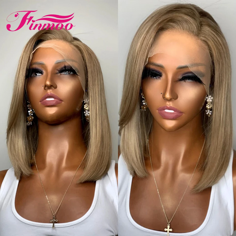 Ash Blonde Lace Front Human Hair Wigs Side Parting 13x4 Blonde Bob Wig Linen Gold Pre Plucked Hairline Baby Hair Wig For Woman