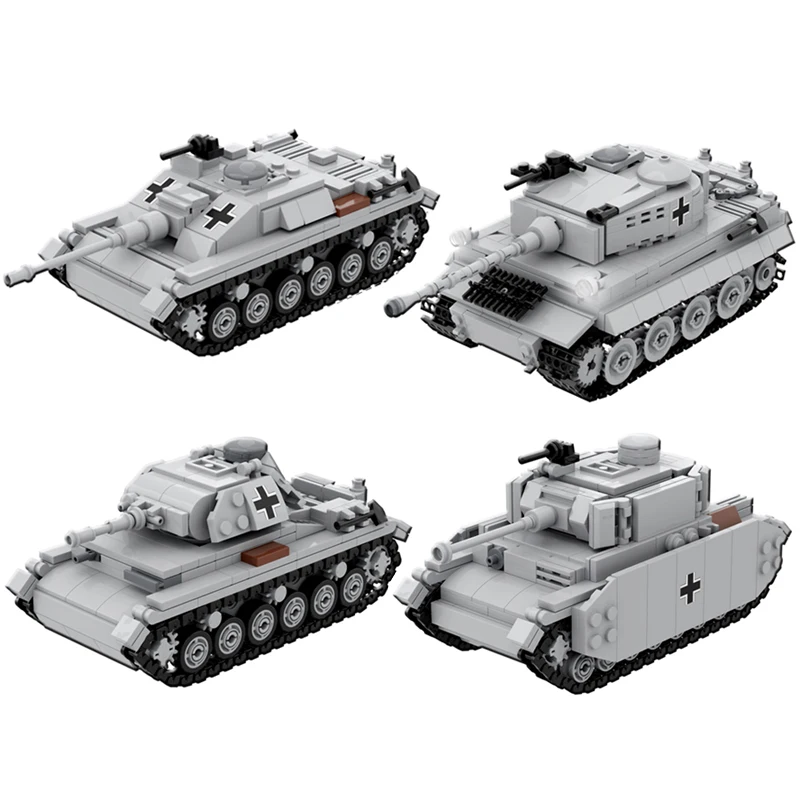 

WW2 German Military Battle Tank Technical Blocks Model Building Blocks Tracked Armored Vehicle Army Bricks Toys for Boys Gifts