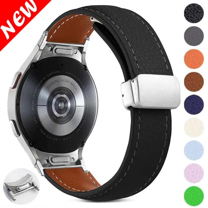 Белый магнитный D-образный кожаный ремешок для Samsung Galaxy Watch 4/5/6 Classic 47 мм 43