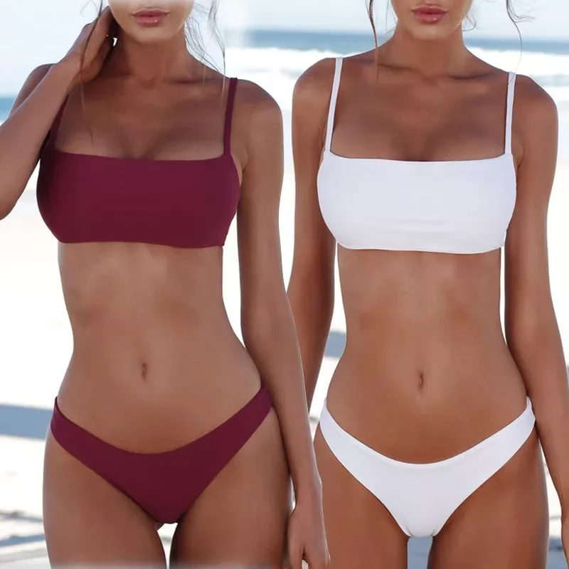 

Красный комплект микро-бикини, сексуальные стринги, женский купальник, однотонный, с высоким вырезом, стильное пляжное бикини, бразильский ...