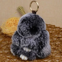 kawaii rabbit pendant keychain real rex rabbit fur keychain plush doll bag car ornament keyring jewelry for women