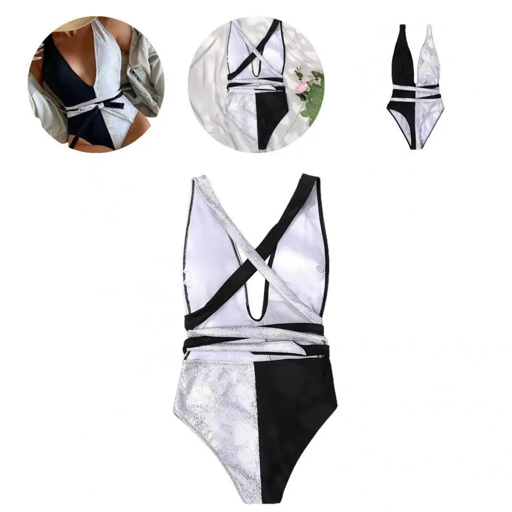 

Боди Привлекательный облегающий купальник с открытой спиной цельный купальный костюм цветной блок для пляжа