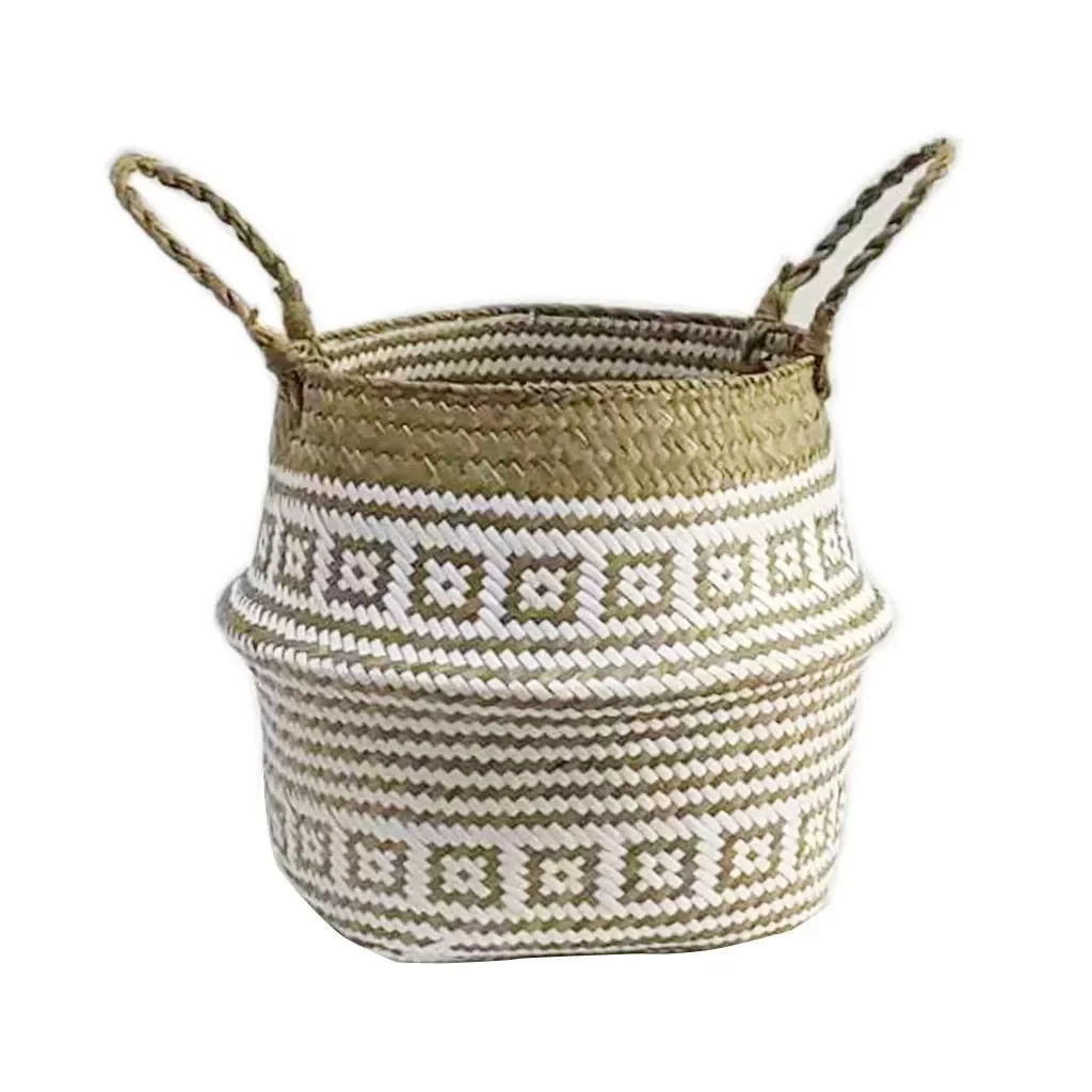 

2022Handmade Wicker Storage Basket Folding Laundry Dirty Clothes Straw Rattan Seagrass Garden Flower Pot Plant Baskets Decoratio